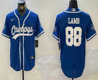 Men%27s Dallas Cowboys #88 CeeDee Lamb Light Blue Stitched Cool Base Nike Baseball Jersey->dallas cowboys->NFL Jersey